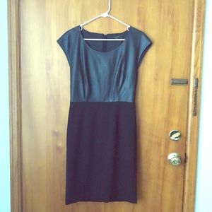 Black leather and polyester dress